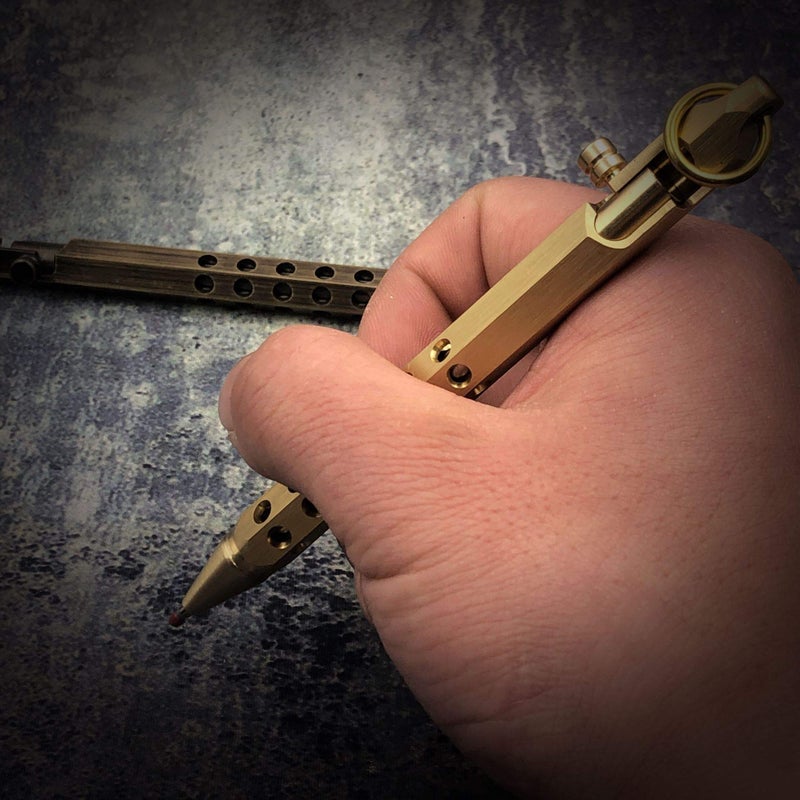 EKLOEN Six-Edge Solid Brass Pen, Bolt Action EDC Pocket Signature Pen(Brass) - Image 3